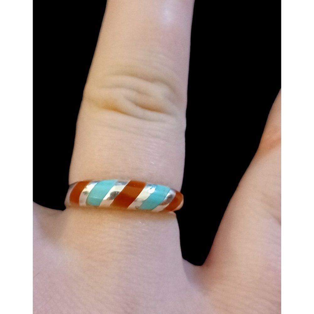 NF Thailand 925 Sterling Silver Natural Stone Striped 7.5 Ring